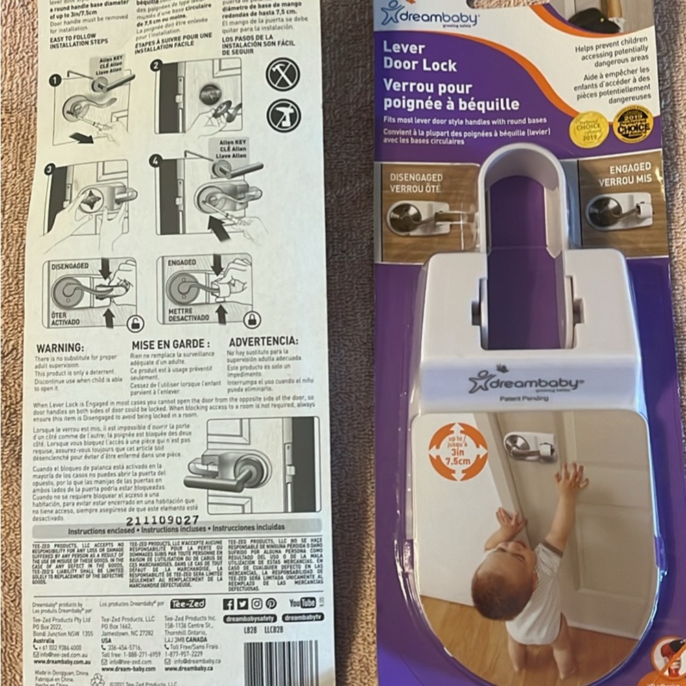 Dreambaby White and Purple Lever Door Lock - Child Safety